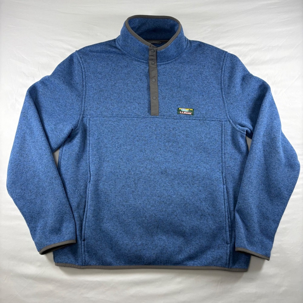 LL Bean Sweater Fleece Pullover Mens L Blue Snap Mock Neck Outdoor Gorpcore